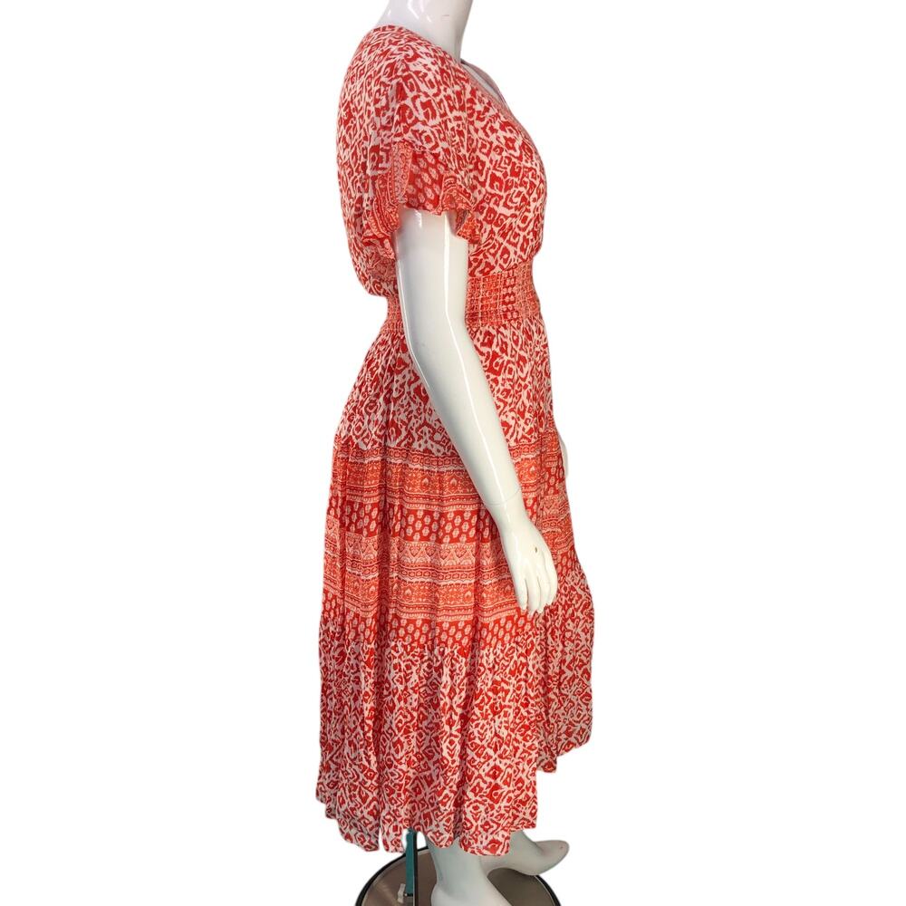 J GEE Womens Size L Dress Floral Midi Smocked Cottage Core Orange *TINY FLAW - Picture 9 of 16